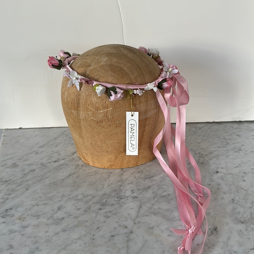 Midsummer Crown silk flower pink satin ribbon headpiece tiara OSFM
